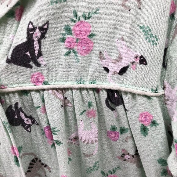 Cozee Corner Flannel Nightgown Womens L Cat Print Green Cat Lady Floral - Picture 6 of 8